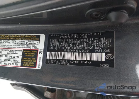 2009 Toyota Camry Le z USA, uszkodzony, nr VIN 4T1BE46K89U296364